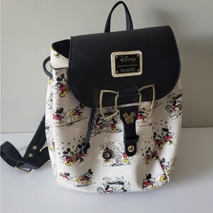 Loungefly Black and White Mickey Mouse Gold Bow Hardware Backpack